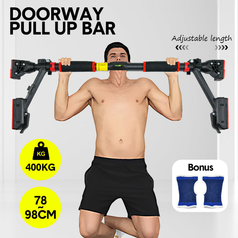 Pull Up Bar 400kg Loading Chin Up Bar 78-98cm Adjustable Push Up Bar Doorway Home Gym Dual Support Two-way Security Lock Pullup Bar with Level Meter