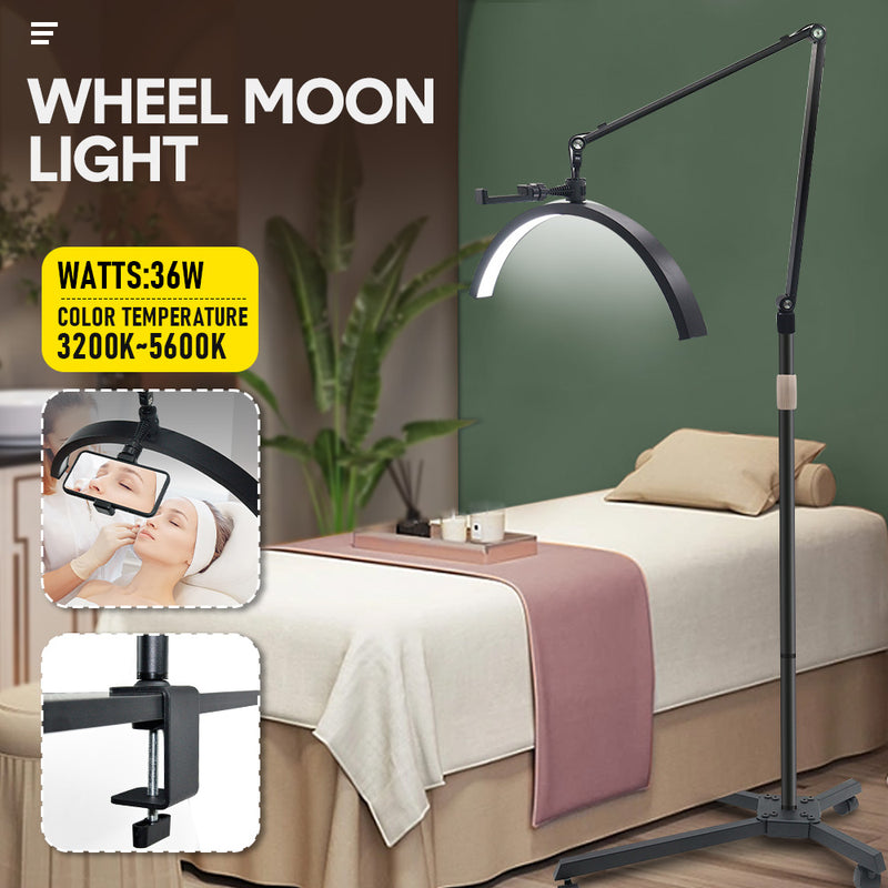 2 in 1 Half LED Moon Light Wheeled Table Support 20inch 36W Floor Beauty Lamp Lash Light Height Adjustable With Remote Control for Tattoo Beauty Salon Skincare