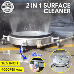 2In1 Surface Cleaner 16.5Inch Undercarriage Washer Pressure Washer Max 4000PSI 1/4 Quick Connector with Universal Wheels and Wands for Car Ground Cleaning