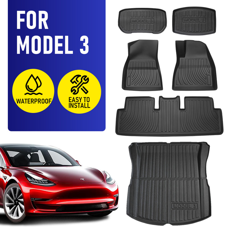 TPE Mats Compatible with Tesla Model 3 2024 TPE Floor Mats Front Storage Rear Storage Trunk Liner Car Interior Accessories Non-Slip Black