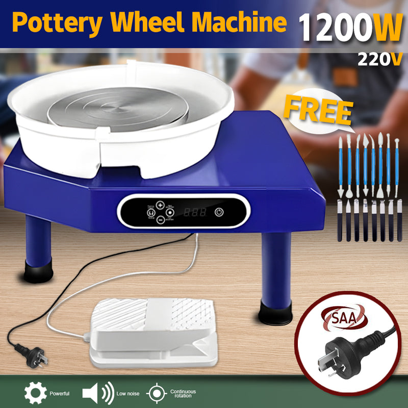Electric Pottery Wheel Machine 1200W Power Foot Pedal Control with Detachable Basin and LCD display for Ceramics,Clay Work,Home DIY,Pottery Training