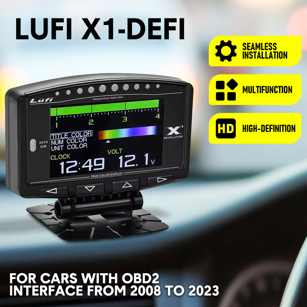 Lufi X1 Defi OBD2 Boost Gauge All-In-1 Car Meter Multi-gauge HD Display Tacho Speedometer Water Temperature Data Combination for Car 2008 to 2023