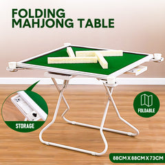 88cm Square Folding Mahjong Card Table with Felt Green Surface Tabletop and Cup Holders Drawers Portable Foldable Game Table for 4 Players Green