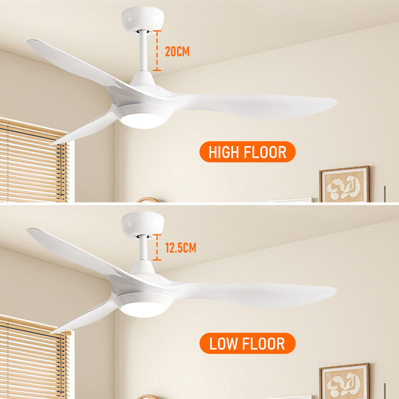 White Ceiling Fan with Light 3 Changeable Light Colors Dimmable LED and 3 Adjustable Wind Speed with Smart APP Remote Control Fit for 10-20 Square Meters