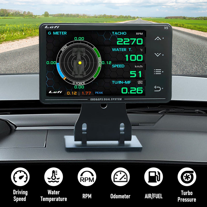 Lufi XS Defi OBD2 Boost Gauge Multi Meter Gyrometer GPS Dual Mode System HD Display Tacho Speedometer Water Temperature  Data Combo for Car 2008 to 2023