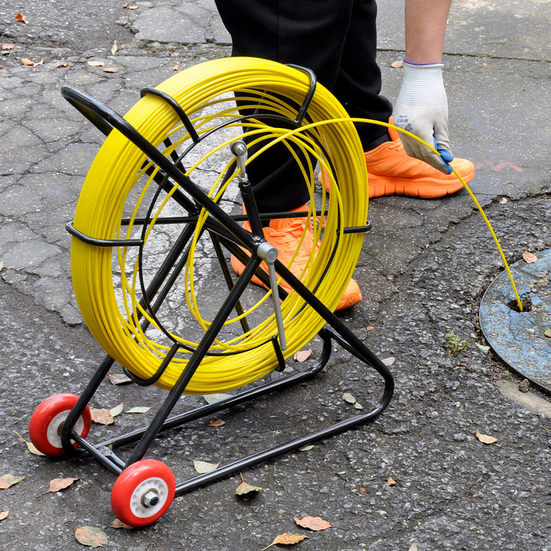 4.5mm 120M Fish Tape Puller Fiberglass Rodder Guiding Cable Duct Rodder Snake Copper Wire with Steel Reel Cage and Wheels Telstra NBN Tool Non-Conduct