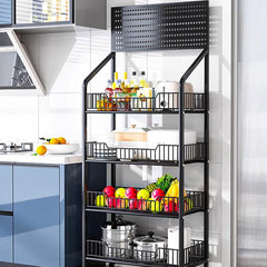 4 Tier Supermarket Shelf Display Rack Grocery Metal Stand Shelf for Commercial Retail Stores Home Organizer-with Wheel Black