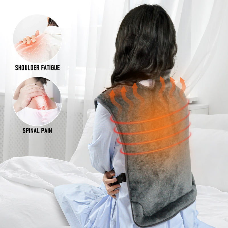 Portable Electric Heating Pad Heated Warm Back Wrap with 3 Levels Temperature Settings and Belt for Back Pain Shoulder Relief Silicone Beads Fillers Gray