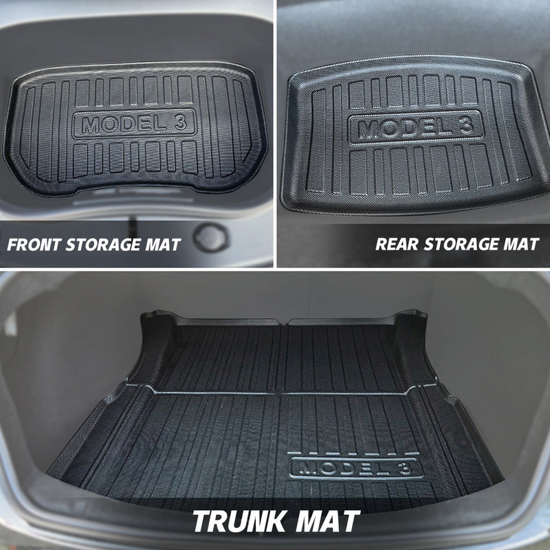 TPE Mats Compatible with Tesla Model 3 2024 TPE Floor Mats Front Storage Rear Storage Trunk Liner Car Interior Accessories Non-Slip Black