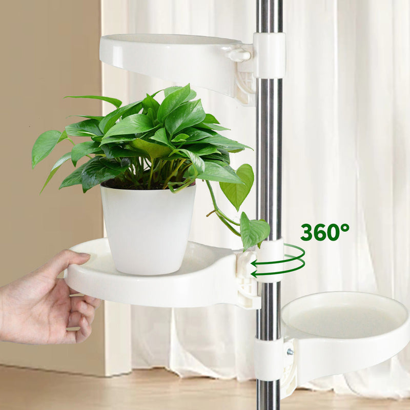 7-Layer Plant Stands Tension Pole Height Adjustable 230-290cm Metal Pot Hanging Flower Display Rack with 6 Trays and Hanging Hook for Indoor Balcony Patio