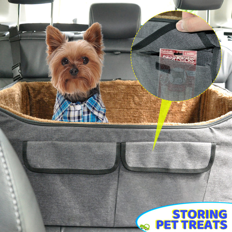 Foldable Pet Car Seat Portable Travel Dog Booster Seat Washable Double-Sided Cushion with Safety Belt and Storage Pocket For Medium Dogs Pets Grey