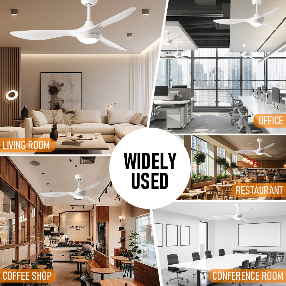 White Ceiling Fan with Light 3 Changeable Light Colors Dimmable LED and 3 Adjustable Wind Speed with Remote Control Fit for 10-20 Square Meters