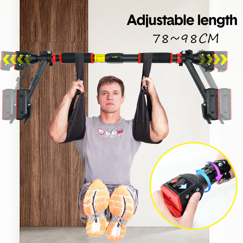 Pull Up Bar 400kg Loading Chin Up Bar 78-98cm Adjustable Push Up Bar Doorway Home Gym Dual Support Two-way Security Lock Pullup Bar with Level Meter