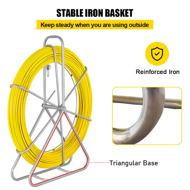 4.5mm 100M Fish Tape Fiberglass Rodder with Steel Reel Cage Traceable