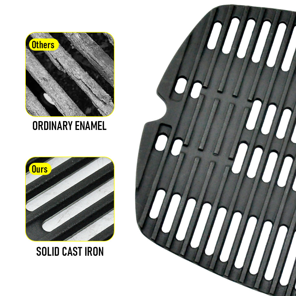 Cast Iron BBQ Grate Replacement Part for Weber Q100 Q1000 Q1200 Q1400 Series Grill 32x21cm Cooking Gas Accessories Set of 2