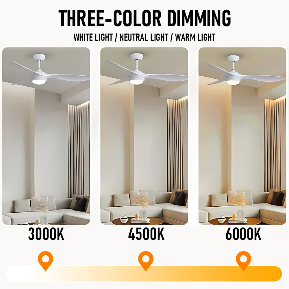 White Ceiling Fan with Light 3 Changeable Light Colors Dimmable LED and 3 Adjustable Wind Speed with Remote Control Fit for 10-20 Square Meters