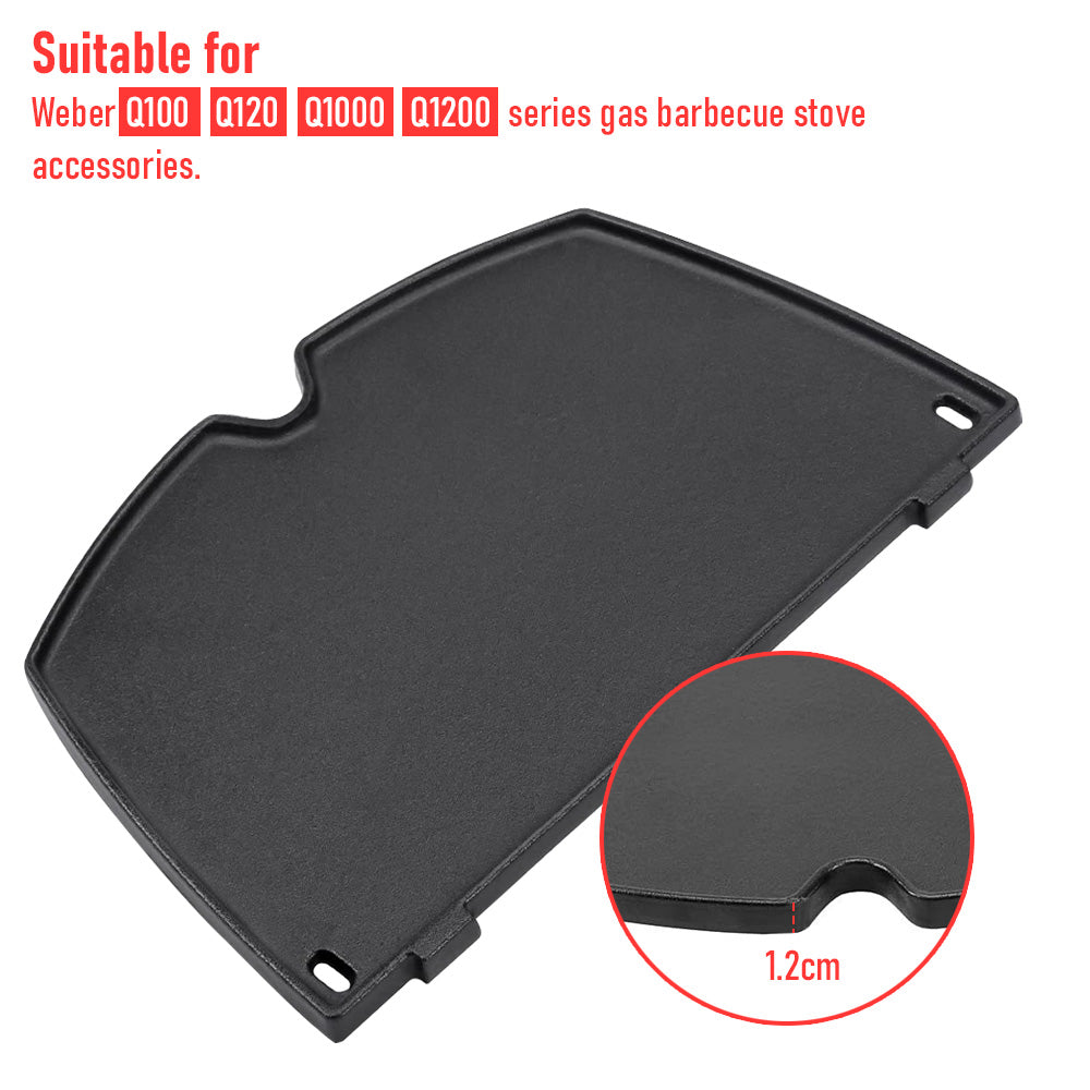 Cast Iron BBQ Half Griddle Plate Replacement Part for Weber Q100 Q120 Q1000 Q1200 Series Grills Non-stick Cooking Pan 32x21cm With 2 Support Clips