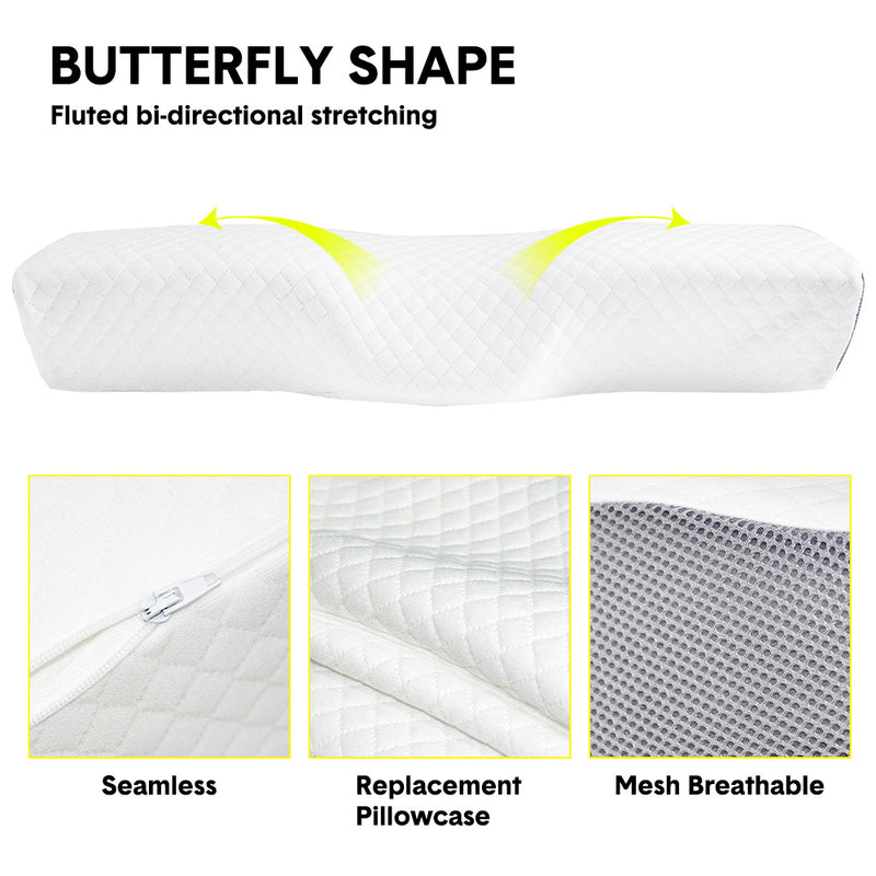 Cervical Memory Foam Pillow High Low Side Washable Ergonomic Pillow Butterfly Shaped Rebound Foam for Neck Shoulder Stomach Bed Sleeping Health Care