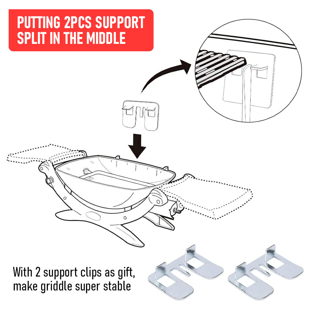 Cast Iron BBQ Half Griddle Plate Replacement Part for Weber Q100 Q120 Q1000 Q1200 Series Grills Non-stick Cooking Pan 32x21cm With 2 Support Clips