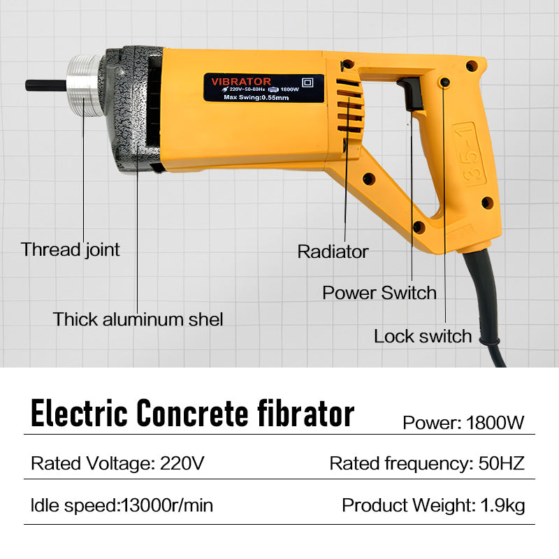 1800W Portable Handheld Electric Concrete Cement Mixing with Flexible Hose