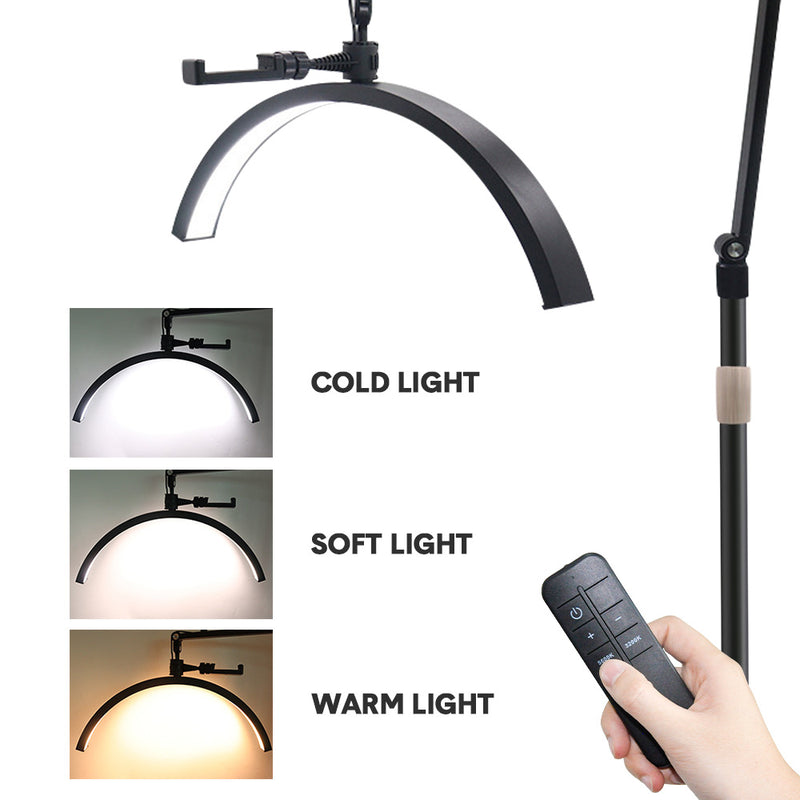 2 in 1 Half LED Moon Light Wheeled Table Support 20inch 36W Floor Beauty Lamp Lash Light Height Adjustable With Remote Control for Tattoo Beauty Salon Skincare