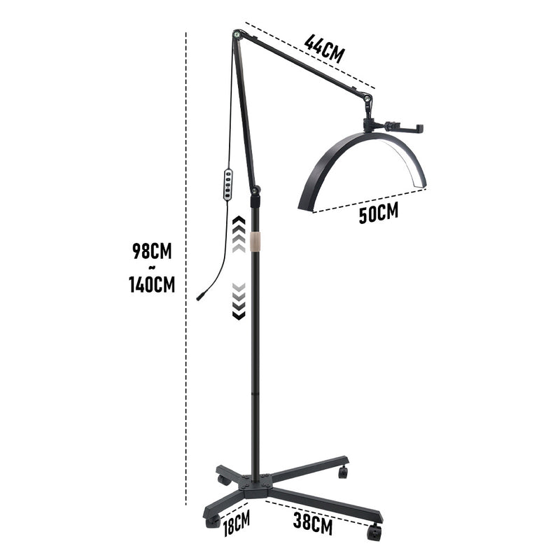 2 in 1 Half LED Moon Light Wheeled Table Support 20inch 36W Floor Beauty Lamp Lash Light Height Adjustable With Remote Control for Tattoo Beauty Salon Skincare