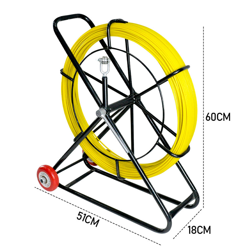 4.5mm 120M Fish Tape Puller Fiberglass Rodder Guiding Cable Duct Rodder Snake Copper Wire with Steel Reel Cage and Wheels Telstra NBN Tool Non-Conduct