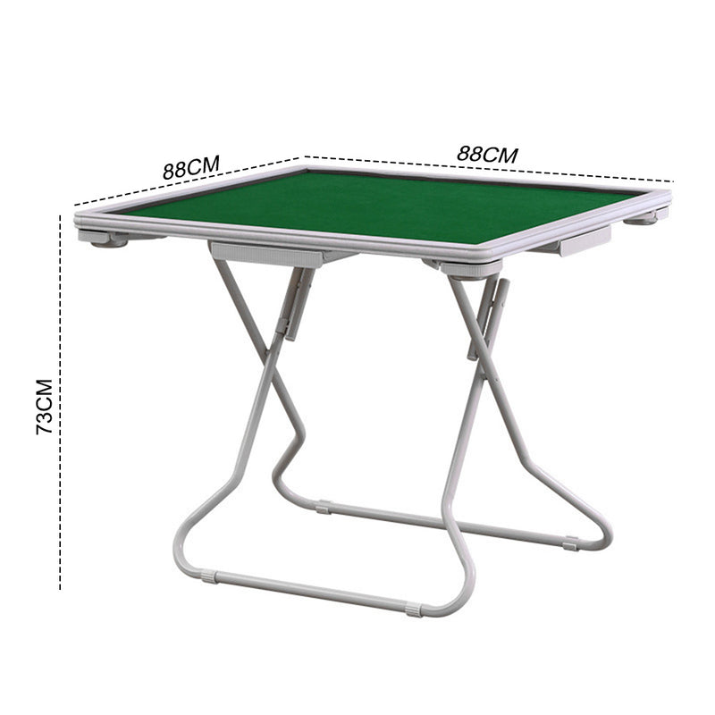 88cm Square Folding Mahjong Card Table with Felt Green Surface Tabletop and Cup Holders Drawers Portable Foldable Game Table for 4 Players Green