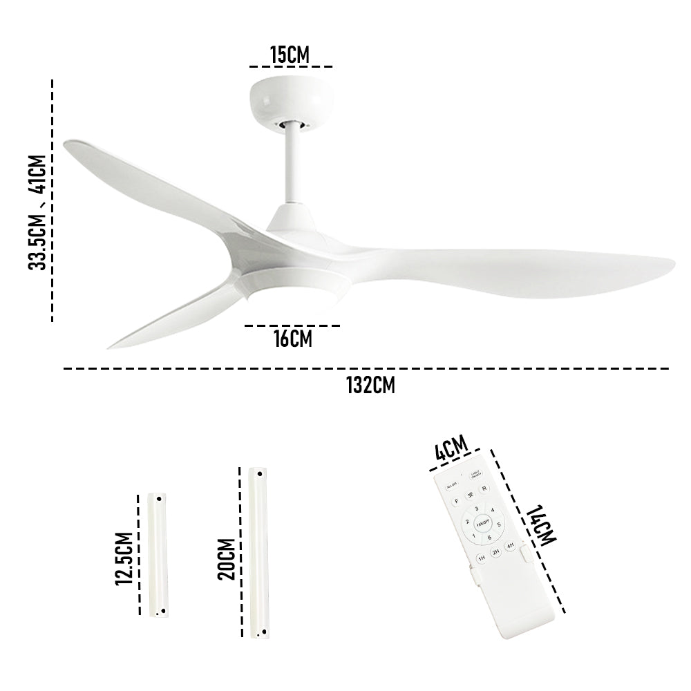 White Ceiling Fan with Light 3 Changeable Light Colors Dimmable LED and 3 Adjustable Wind Speed with Remote Control Fit for 10-20 Square Meters