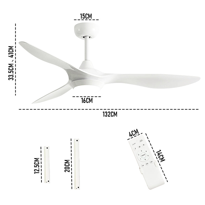 White Ceiling Fan with Light 3 Changeable Light Colors Dimmable LED and 3 Adjustable Wind Speed with Smart APP Remote Control Fit for 10-20 Square Meters