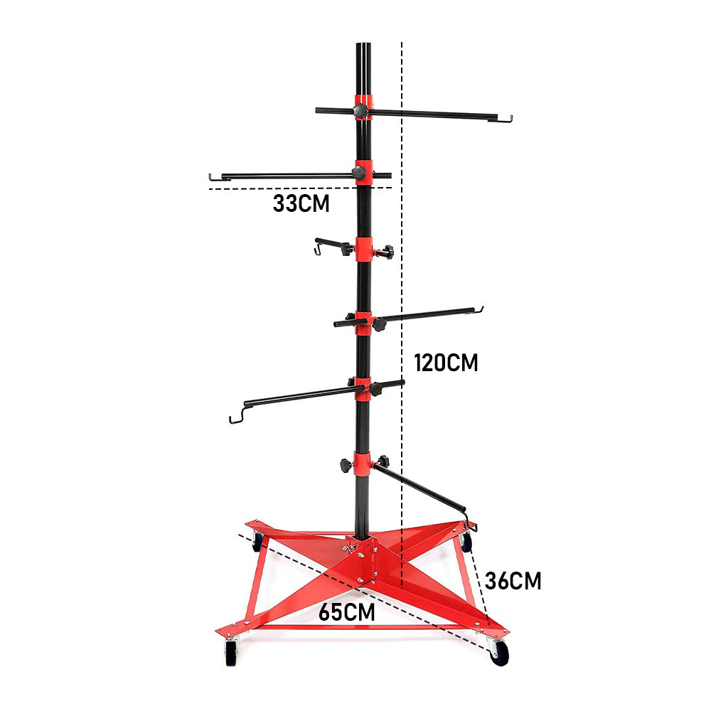 Universal Auto Paint Stand Panel Tree Paint Rotating Stand Center Post Hang Paint Spray with 4 Wheels and 6 Hooks for Automotive Doors Fenders Bumpers