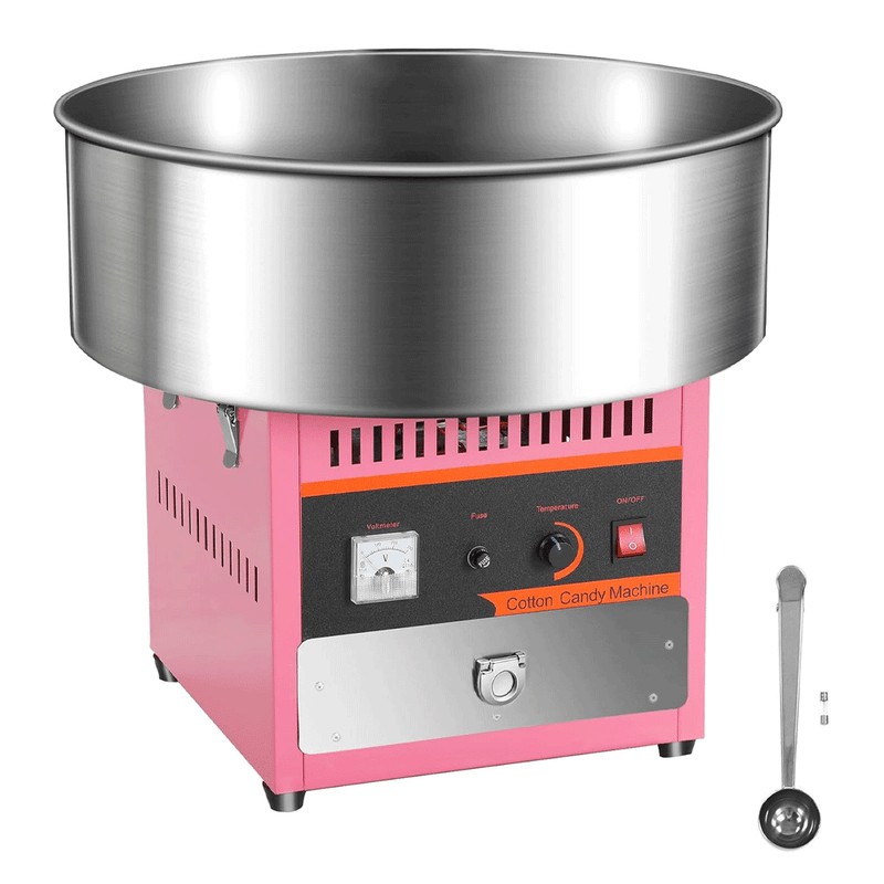 1000W Commercial Electric Cotton Candy Machine Sugar Fairy Floss Maker For Family Party with Stainless Steel Bowl Storage Drawer Pink Color