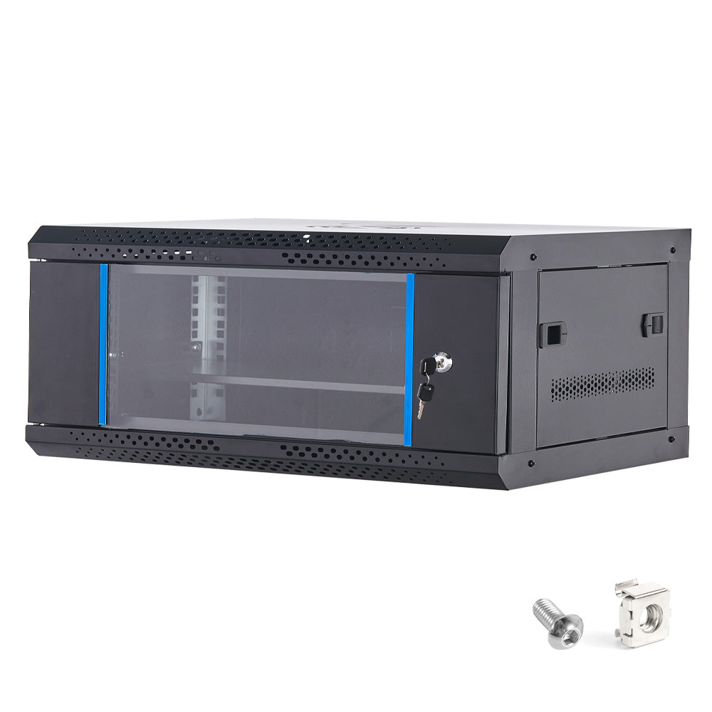 4U Network Data Cabinet Server Rack Wall Mount LAN Rack IT Equipment Max Load 20kg with Lockable Glass Door/Removable Side Panels 400mm Deep Overall 0.6mm