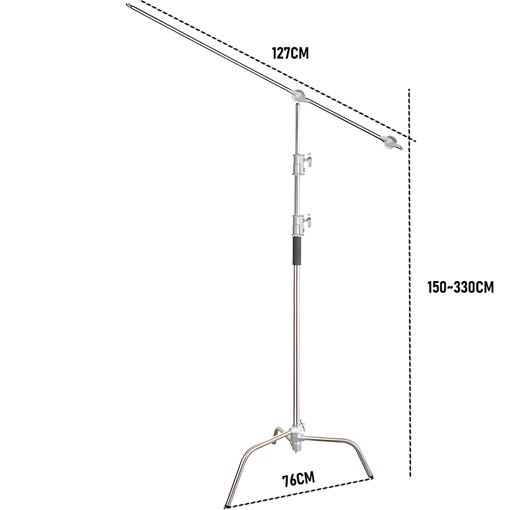 Alston 3.3m Heavy-Duty Stainless Steel C-Stand with Boom Arm Grip Head Adjustable Light Stand for Photograph Studio Reflectors Softbox Moonlight with Sandbag