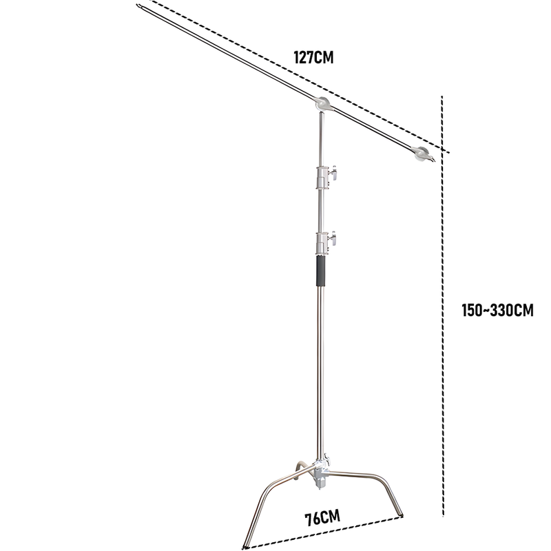 3.3m Heavy-Duty Stainless Steel C-Stand with Boom Arm Grip Head Adjustable Light Stand for Photograph Studio Reflectors Softbox Moonlight with Sandbag