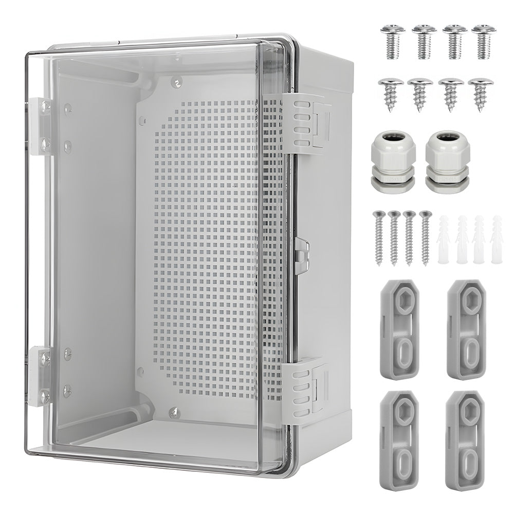 Electrical ABS Junction Box IP66 Waterproof Electrical Enclosure with Clear Hinged Cover and Mounting Plate for Electrical Project 30x20x17cm