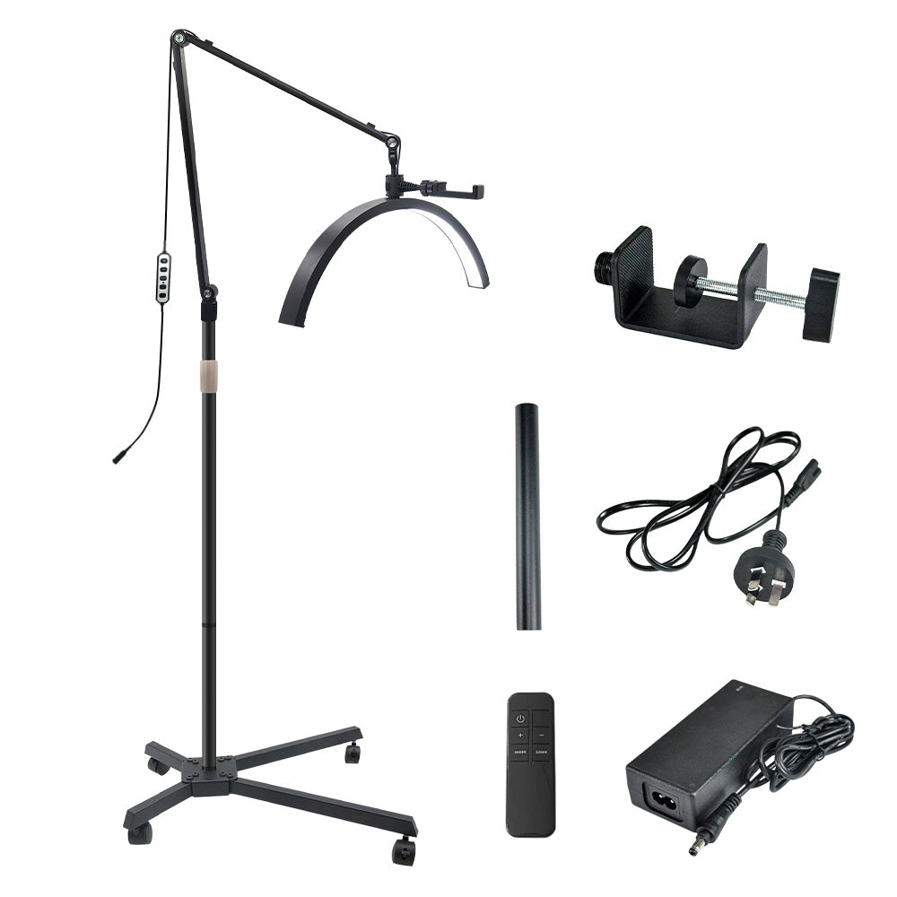 2 in 1 Half LED Moon Light Wheeled Table Support 20inch 36W Floor Beauty Lamp Lash Light Height Adjustable With Remote Control for Tattoo Beauty Salon Skincare