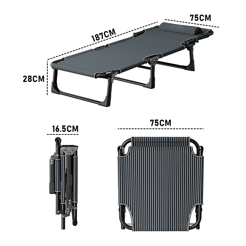 Heavy Duty 200kg Foldable Bed Recliner Chair 4 Reclining Position with Optional Mattress Headrest For Camping Picnic Surf Beach Backyard Relaxation