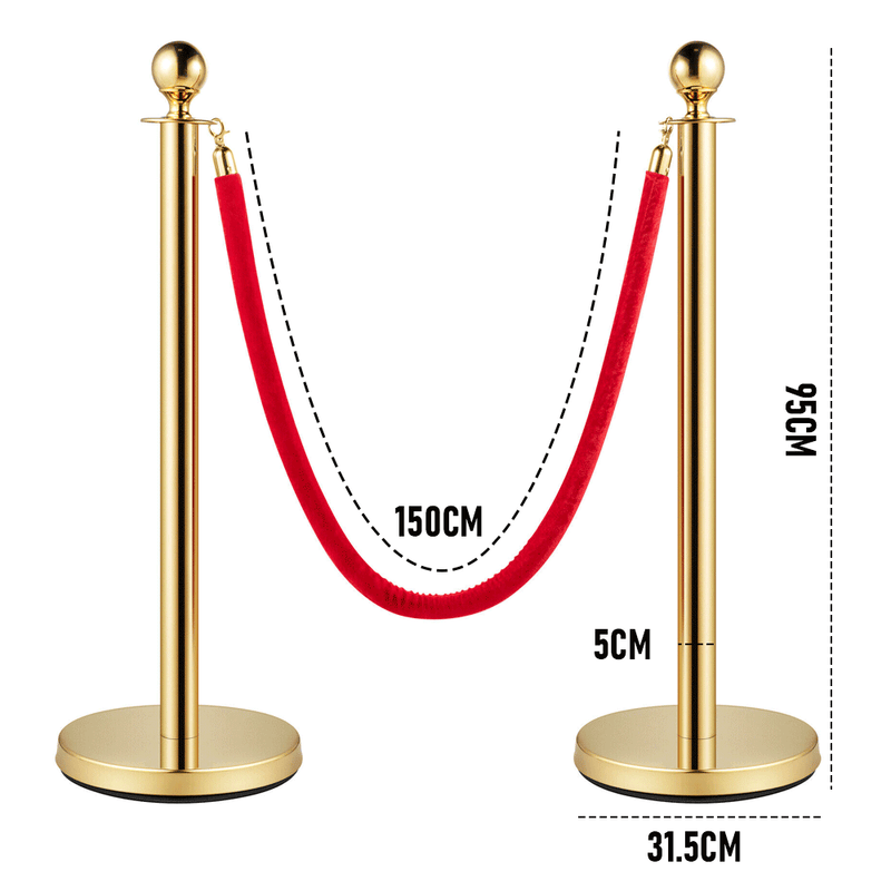 4 Queue Barriers with 3 Ropes- 4 Durable Stanchion 5ft Flannel Ropes, Elegant Crowd Control Solution - Ideal for Theaters Events and Exhibitions