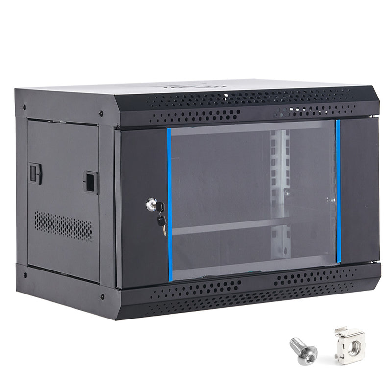 9U Cabinet Server Network Data Rack Wall Mount LAN Rack IT Equipment 20kg Max with Lockable Glass Door and Removable Side Panel Overall 0.6mm 450x542x400mm