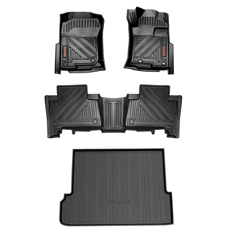 Floor Mat Full Cover Floor Mats with Front Rear Cargo Liner Toyota Prado 150 2009-2023 TPE Anti-Slip Waterproof Cargo Mat