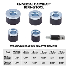 Cam Bearing Removal and Installation Tool Set Complete Camshaft Bearing Tool Kit with 1-1/8 to 2-2/3 Inch Adapters Covers Most Domestic and Import Vehicles