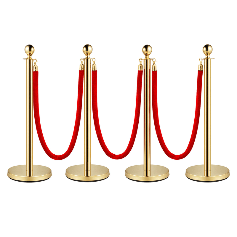 4 Queue Barriers with 3 Ropes- 4 Durable Stanchion 5ft Flannel Ropes, Elegant Crowd Control Solution - Ideal for Theaters Events and Exhibitions