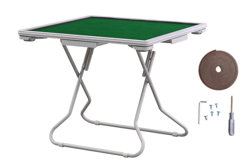 88cm Square Folding Mahjong Card Table with Felt Green Surface Tabletop and Cup Holders Drawers Portable Foldable Game Table for 4 Players Green