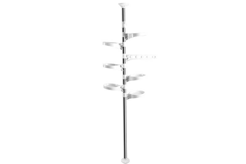 7-Layer Plant Stands Tension Pole Height Adjustable 230-290cm Metal Pot Hanging Flower Display Rack with 6 Trays and Hanging Hook for Indoor Balcony Patio