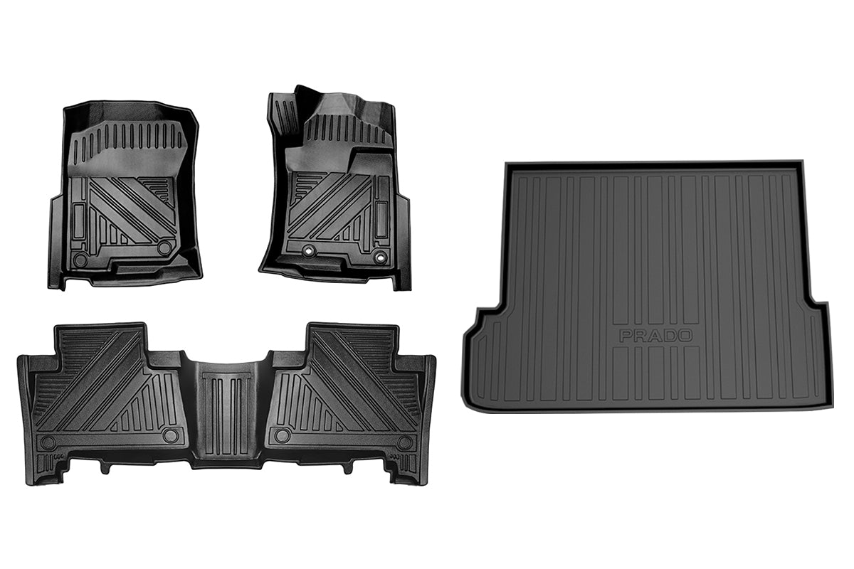 Floor Mat Full Cover Floor Mats with Front Rear Cargo Liner Toyota Prado 150 2009-2023 TPE Anti-Slip Waterproof Cargo Mat