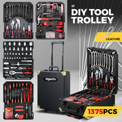 1375PCS Portable Tool Kit Trolley Comprehensive Repair Universal DIY Hand Tools Case Mechanics Toolbox Set Organiser Box with Wheels and Locks 50X37X10CM