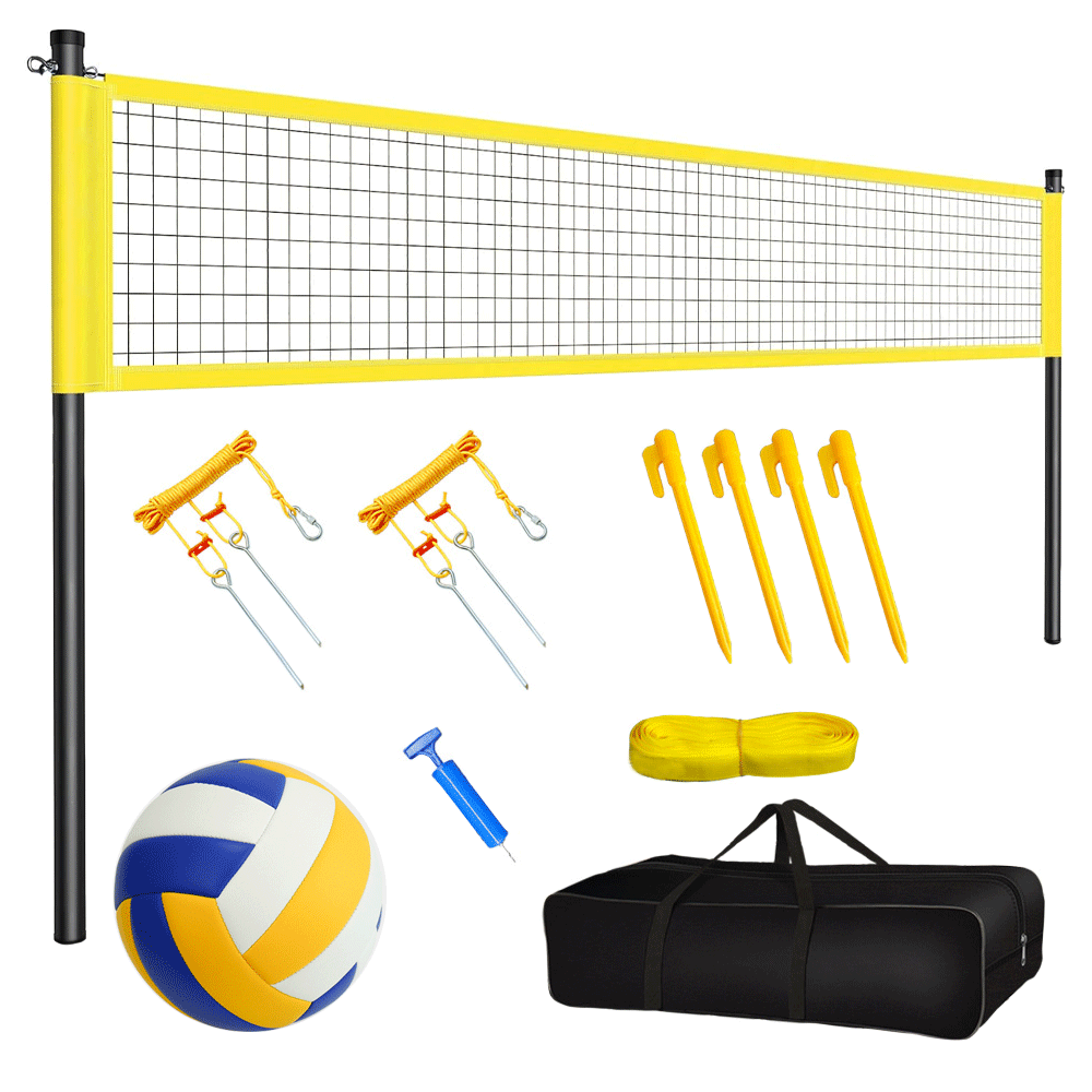 Portable Professional Volleyball Net Set Sports Mesh with Height Adjustable Pole and Ball Pump Beach Backyard Outdoor Training for Kids Adults Volleyball