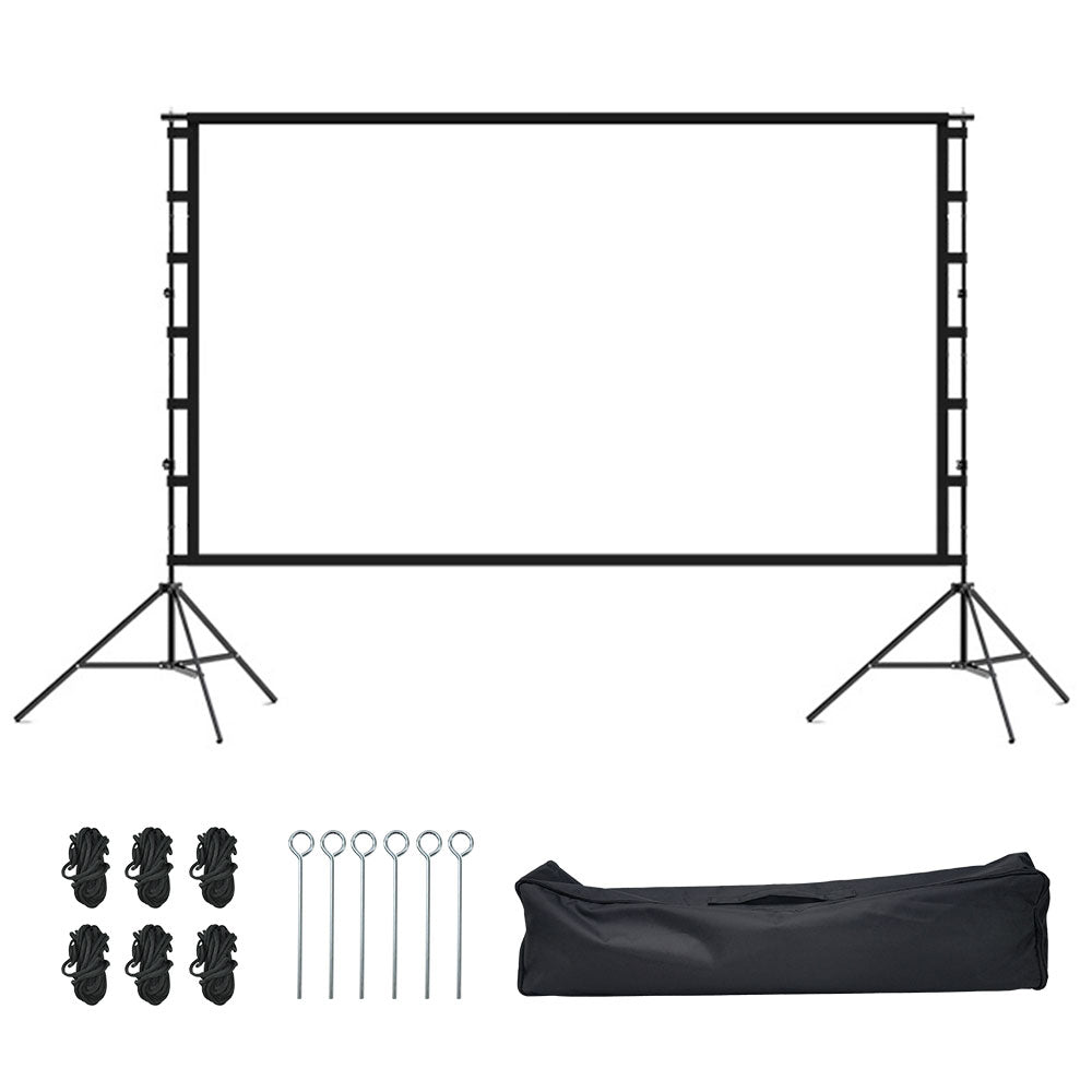 Projector Screen with Stand 150 Inch 16:9 4K 1080 HD Height Adjustable 200-260cm with 2 Tripod Stand and Storage Bag Indoor Outdoor