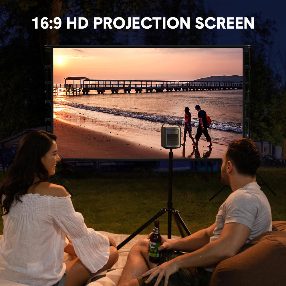 Projector Screen with Stand 150 Inch 16:9 4K 1080 HD Height Adjustable 200-260cm with 2 Tripod Stand and Storage Bag Indoor Outdoor